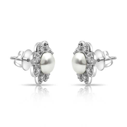 925 Silver Pearl Tops With AD Earring