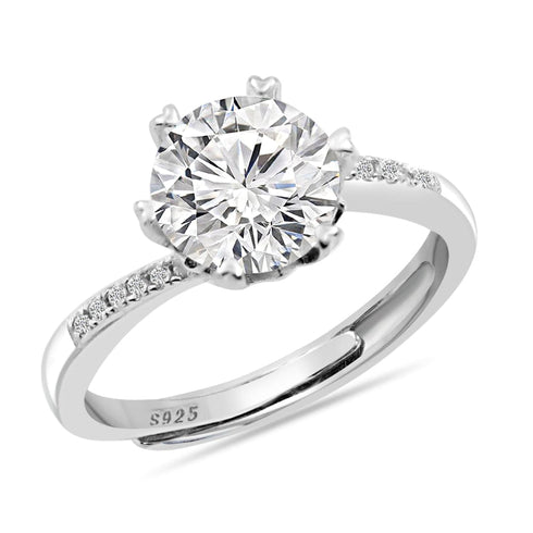 Moissanite Diamond 2 Carat Minimal Solitaire  925 Silver Ring for women - Free Size